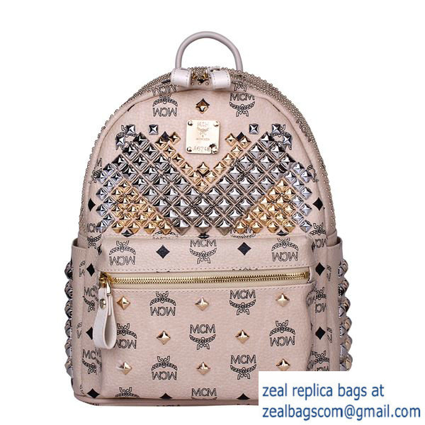 High Quality Replica MCM Small Stark Front Studs Backpack MC4237S Beige - Click Image to Close